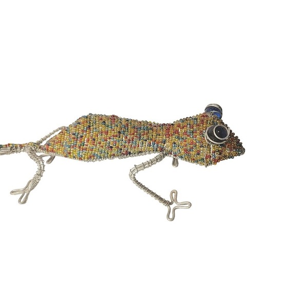 The Unbranded Brand Other - Beaded Gecko Lizard Sculpture Handmade Wire Art Colorful Figurine Garden Patio